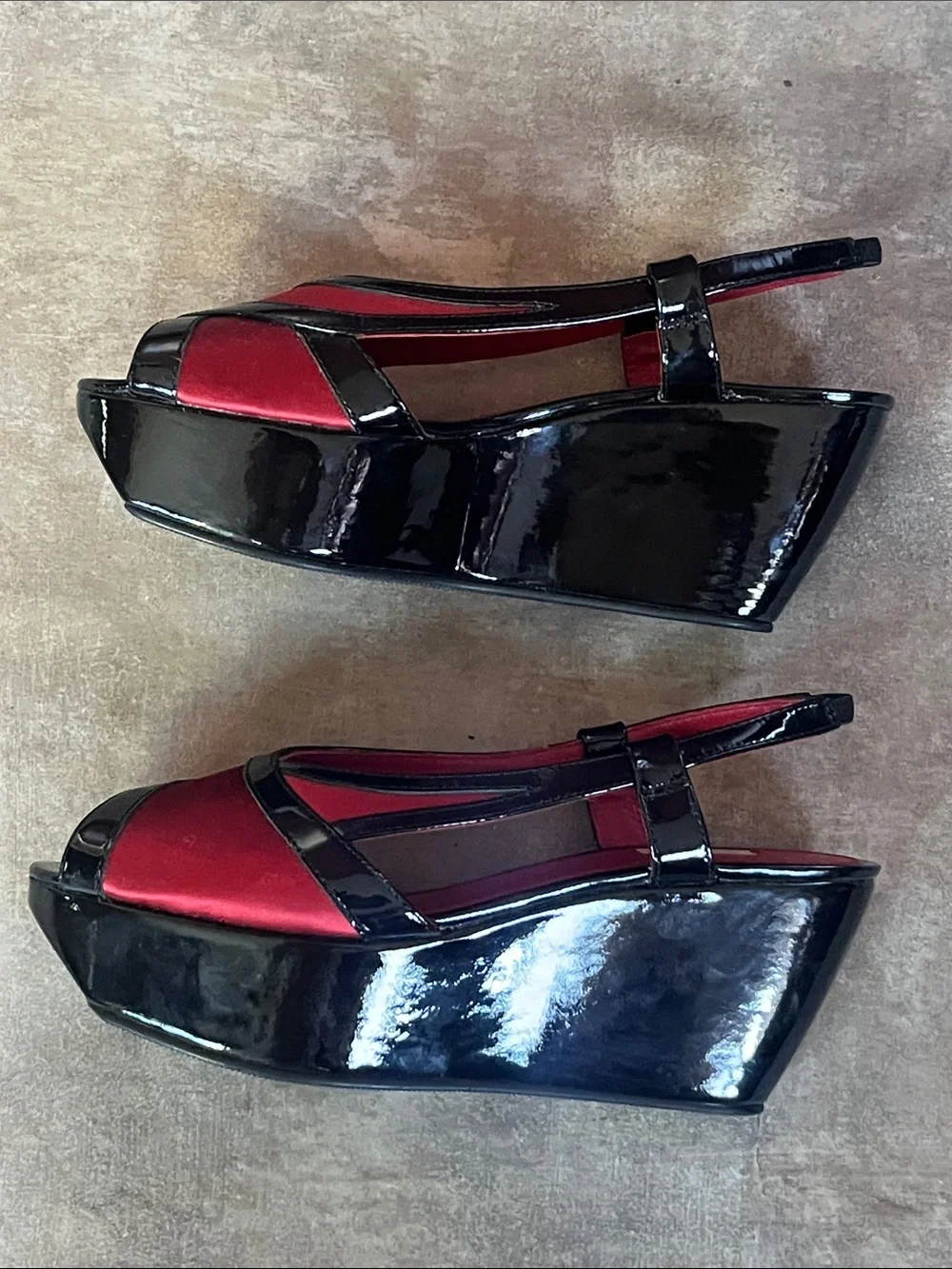 Max Studio Open Toe Peek, Slingback Platform Shoe Black, Red 6M